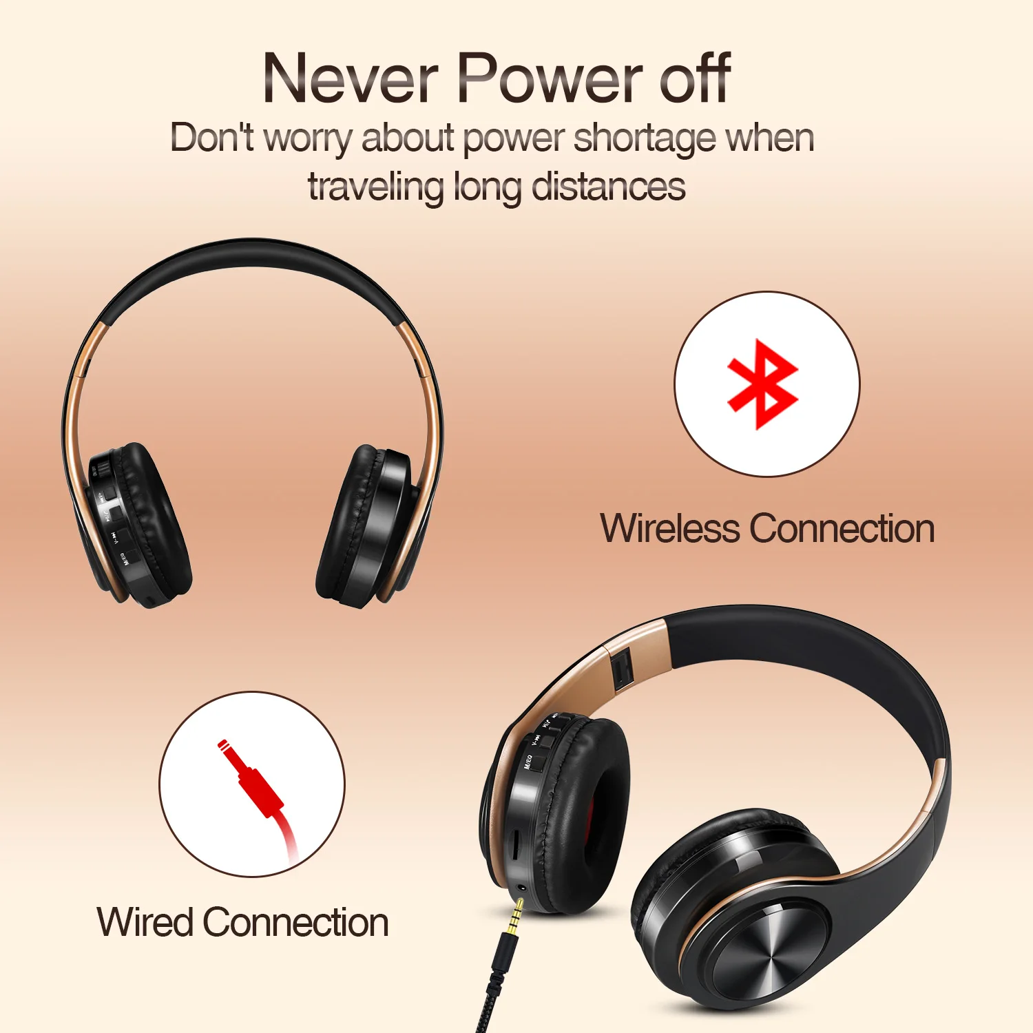 Regalo para hombres Auriculares inalámbricos dorados Auriculares Bluetooth Auriculares estéreo Juego con micrófono incorporado con universal para Android e iOS