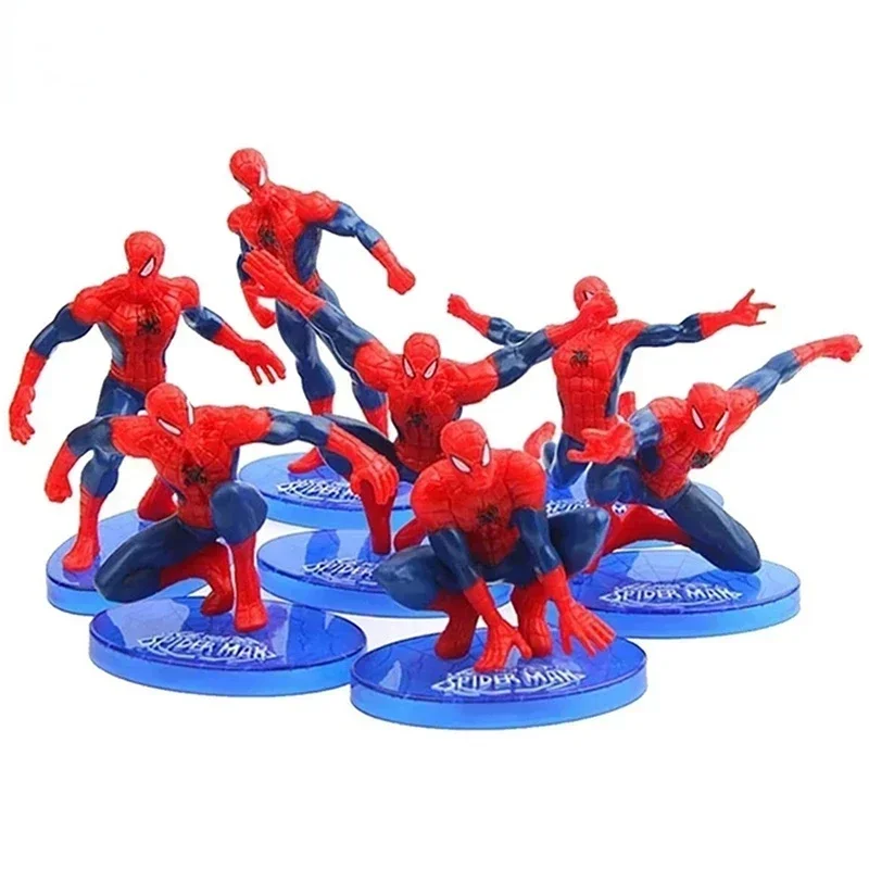 7 ピース/セットディズニースパイダーマンアクションフィギュアモデルおもちゃアニメアベンジャーズスパイダーマンコレクションケーキ装飾おもちゃ子供のためのギフト 8-10 センチメートル