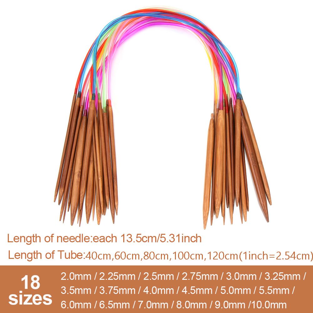 18 размеров/комплект, бамбуковые круговые спицы для вязания