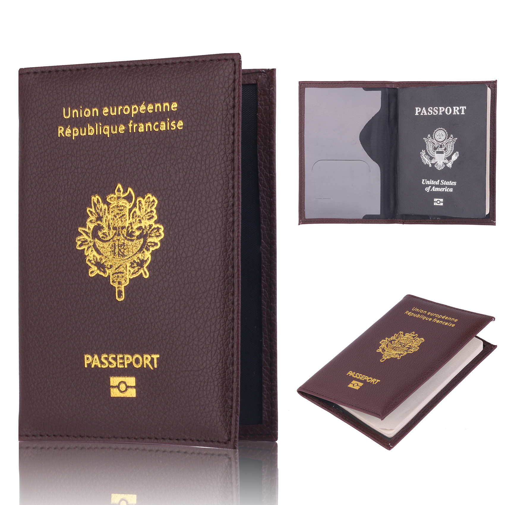 Capa porta-passaporte de viagem francesa, carteira de couro fashion para passaporte francês para homens e mulheres