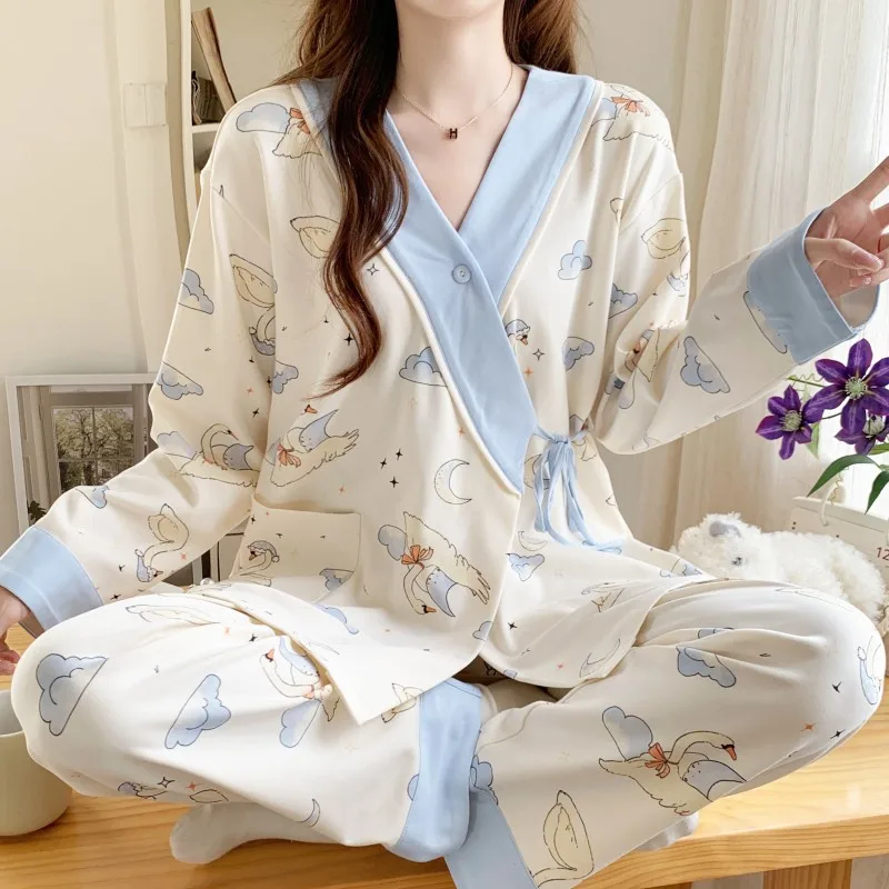 Menstruationskleidung Frühling, Herbst und Sommer Dünne schweißabsorbierende Umstandspyjamas nach der Geburt Verstellbare Stillkleidung für zu Hause