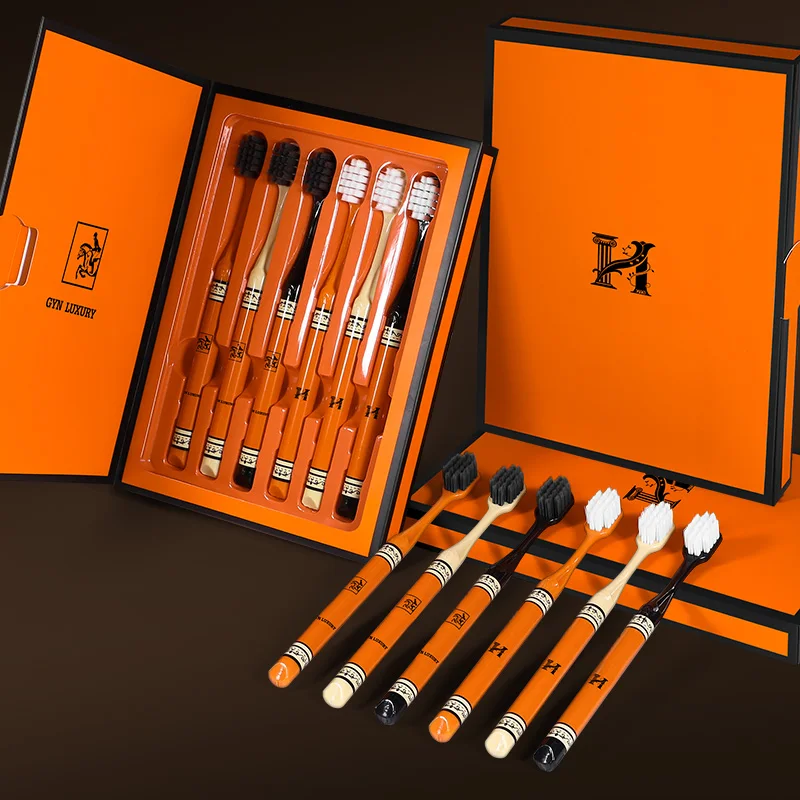 แปรงสีฟันหัวเล็กในครัวเรือนสีส้มระดับไฮเอนด์ 6 ชิ้นสําหรับผู้ใหญ่