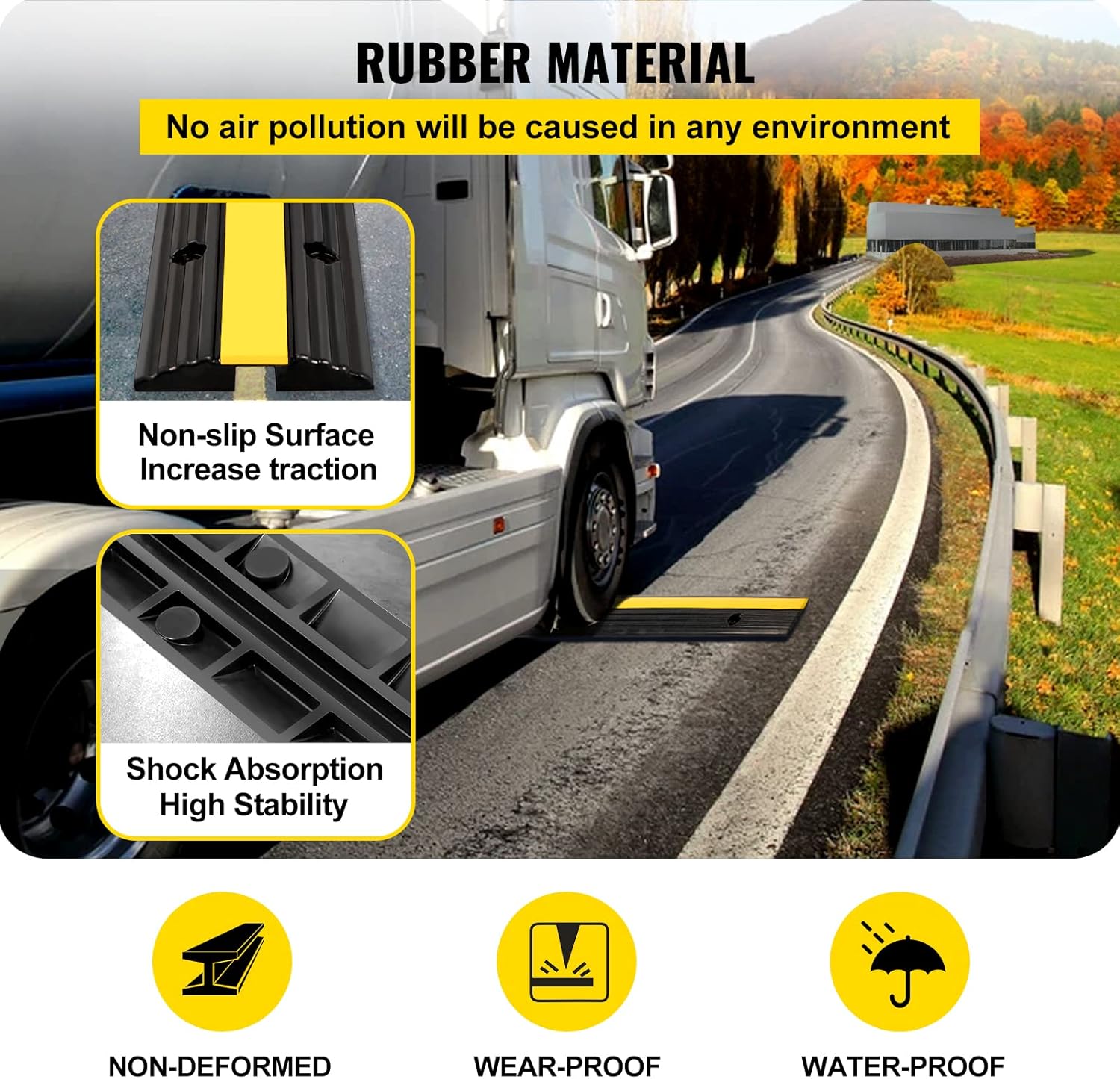 Cable Protector Ramp, 4 Packs 1 Channel Speed Bump Hump, Heavy Duty Rubber Modular Rated 18000 LBS Load Capacity Protective