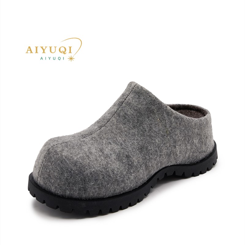 Женские тапочки AIYUQI, новинка 2025, осенние фланелевые женские тапочки с круглым носком и закрытым носком, женские тапочки на платформе в стиле ретро
