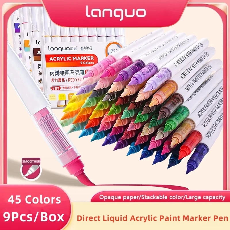 Languo อะคริลิคชุดเครื่องหมายสามารถซ้อนสีอัจฉริยะหมึกสีปากกาอุปกรณ์ศิลปะเครื่องเขียนนักเรียนชุดแปรง