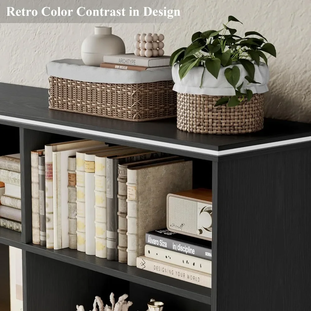 Farmhouse Bookshelf and Bookcase, 47" Wide Bookcase with Drawers, 5 Tier Book Shelves with Storage, Large Display Shelve