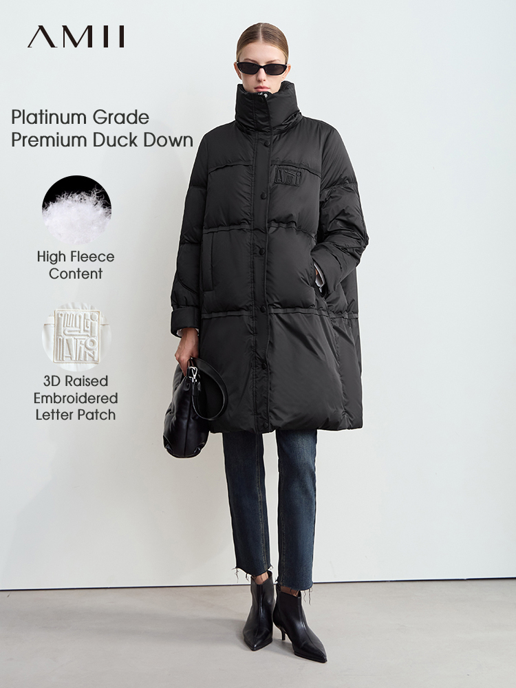 Amii-abrigo holgado con Velcro para mujer, chaqueta cálida con cuello levantado y letras bordadas con sello y cremallera, novedad de invierno de 2024 12444103