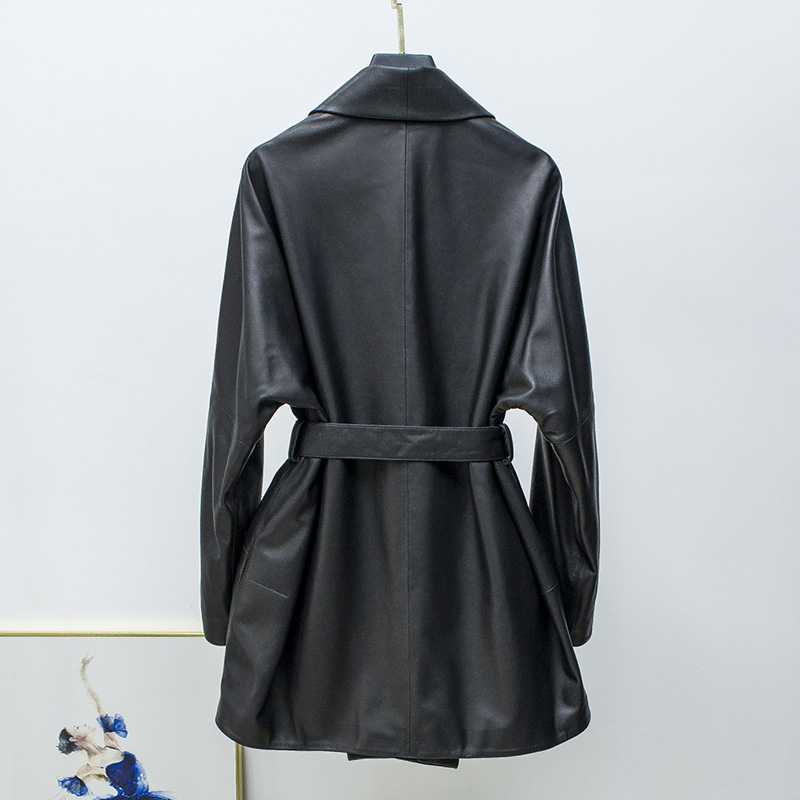 Genuine Leather Jacket for Women Korean White Clothing Female Chic Tailored Collar Belt Coat Mujer Oversize New In Outerwears