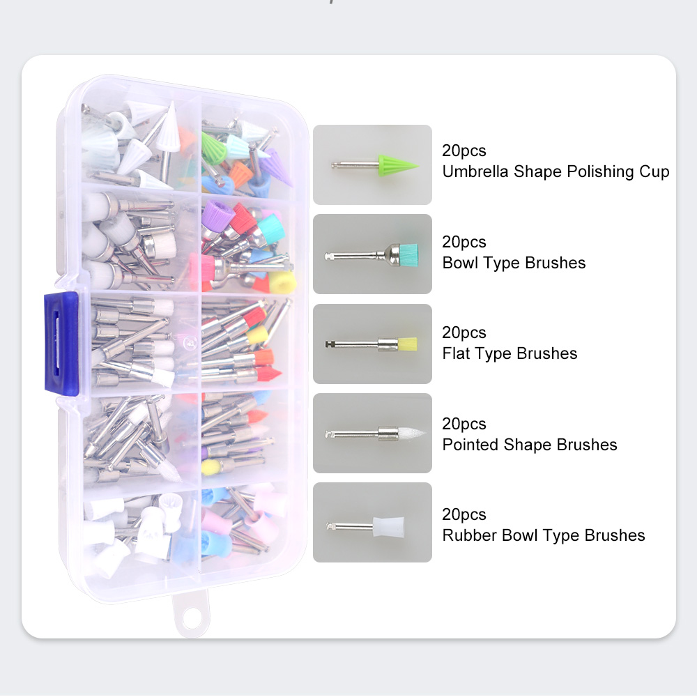 100 ピース/箱歯科プロフィーブラシ Denspay 使い捨て糸研磨テーパープロフィーカップ予防ブラシナイロン毛ブラシ