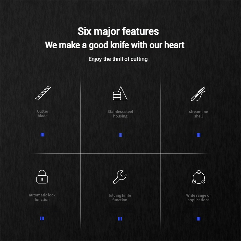 Cuchillo multiusos retráctil de acero inoxidable Deli con cuchillas a presión de 9 mm - Cortador de caja de herramientas de corte para uso en aficionados