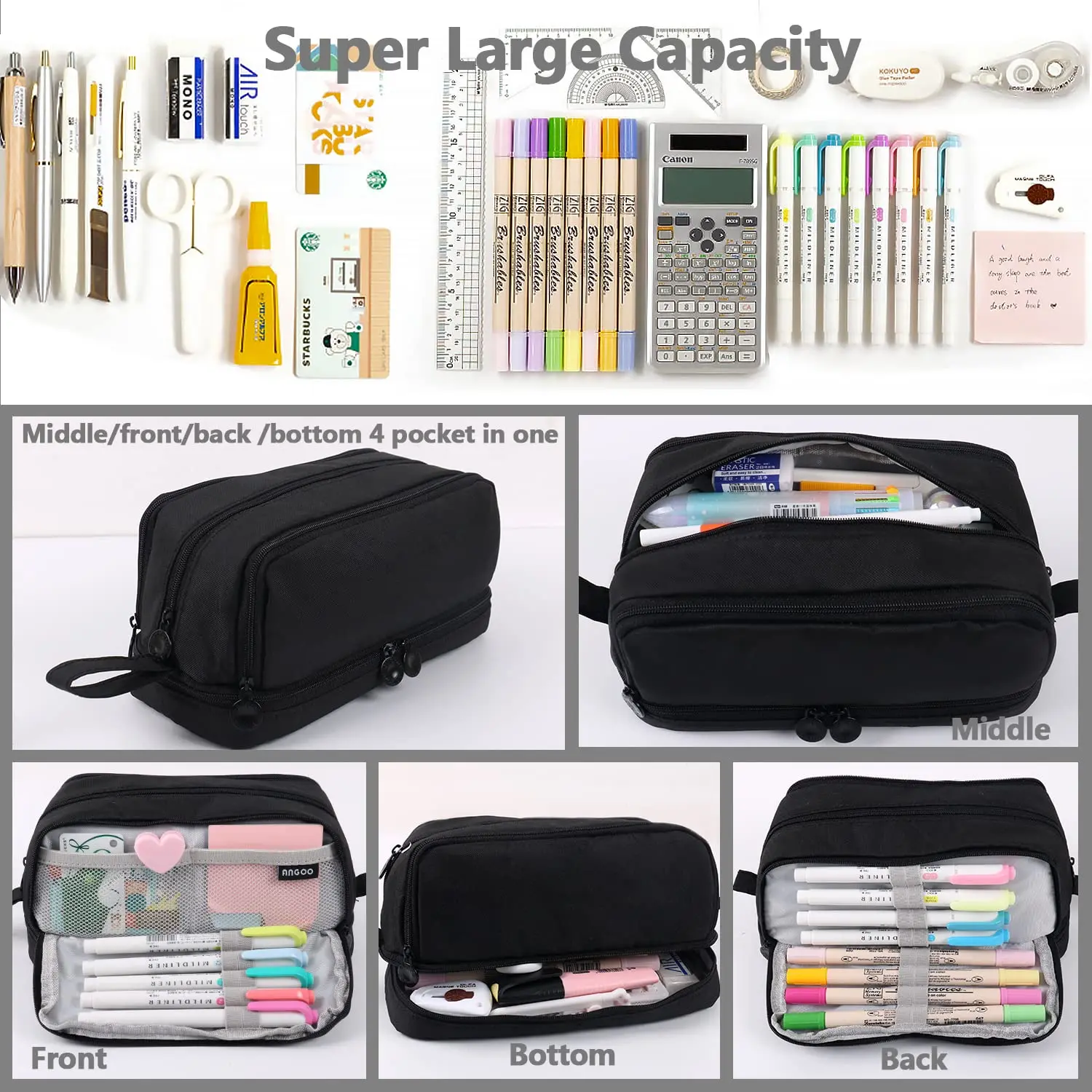 Astuccio per cancelleria di grande capacità, astuccio resistente in tessuto oxford, organizer portatile per forniture scolastiche, per ufficio e universitarie