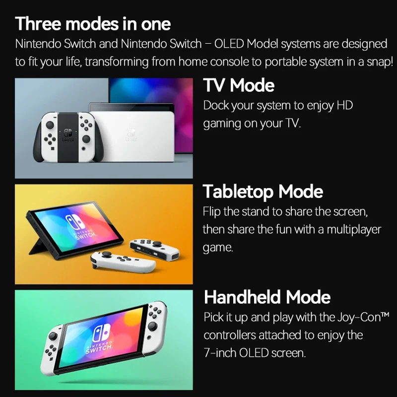 Console de jeu OLED Nintendo Switch, 64 Go, blanc, bleu, rouge, ensemble, écran tactile 7 ", 3 modes de jeu, no.icom