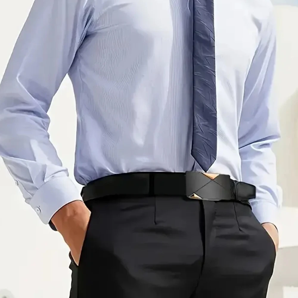 Cintura da uomo con fibbia automatica in PU di moda di lusso Cintura da avventura all'aperto casual in tinta unita per regalare al padre