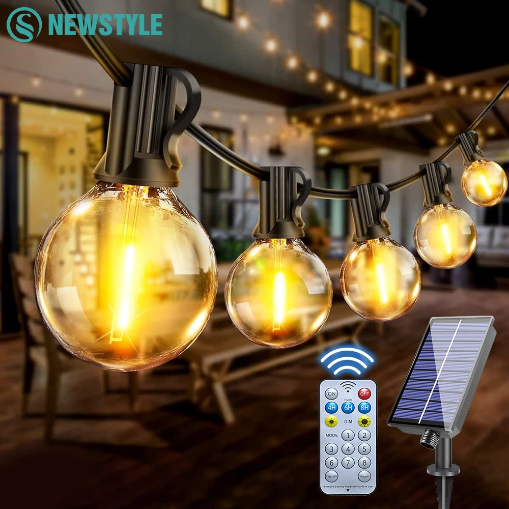 LED-Solar-wasserdichte Lichterkette mit Fernbedienungen, bruchsichere Glühbirnen, dimmbare Solar-Girlande-Lichterkette für Terrassendekoration