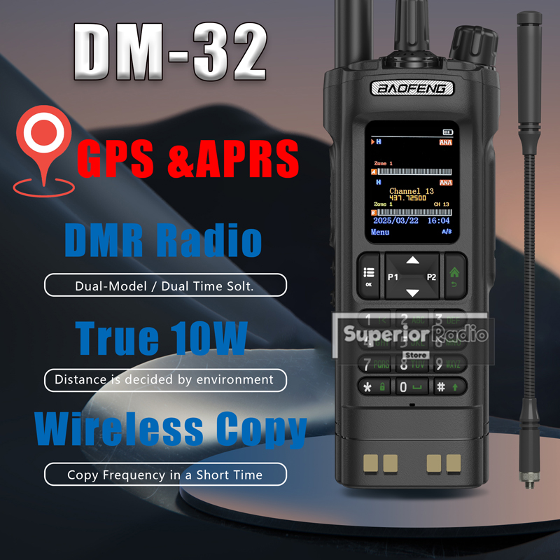 BAOFENG DMR DM-32 Walkie Talkie Digital GPS AES256 cifrado modo Dual analógico negro ranura de tiempo Dual AM APRS llamada Digital DM-32UV