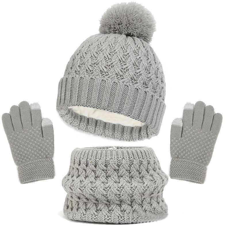2023 Luxe Mode Sjaals Kinderen Gebreide Beanie Cap Leuke Pompom Babymutsje Wintermuts Sjaal En Handschoenen 3 Stuks Set voor Meisjes Jongen