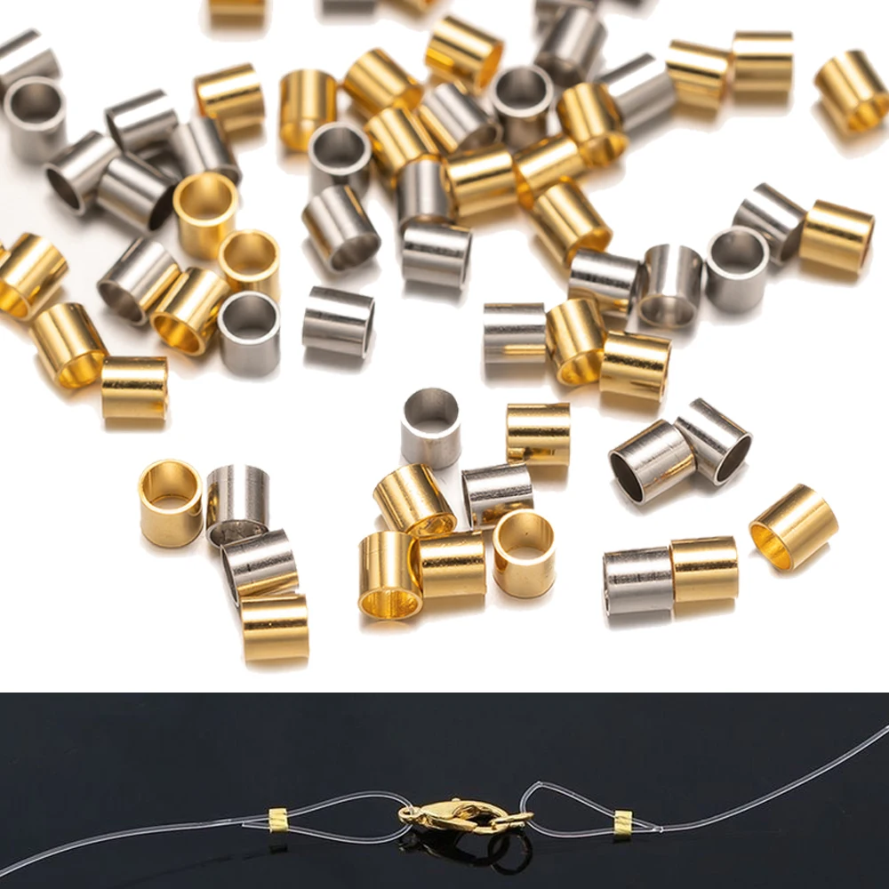100 Uds. De cuentas de tubo de engarzado de acero inoxidable, tapa de tapón espaciador para DIY, pendiente, collar, colgante, suministros de joyería, Material