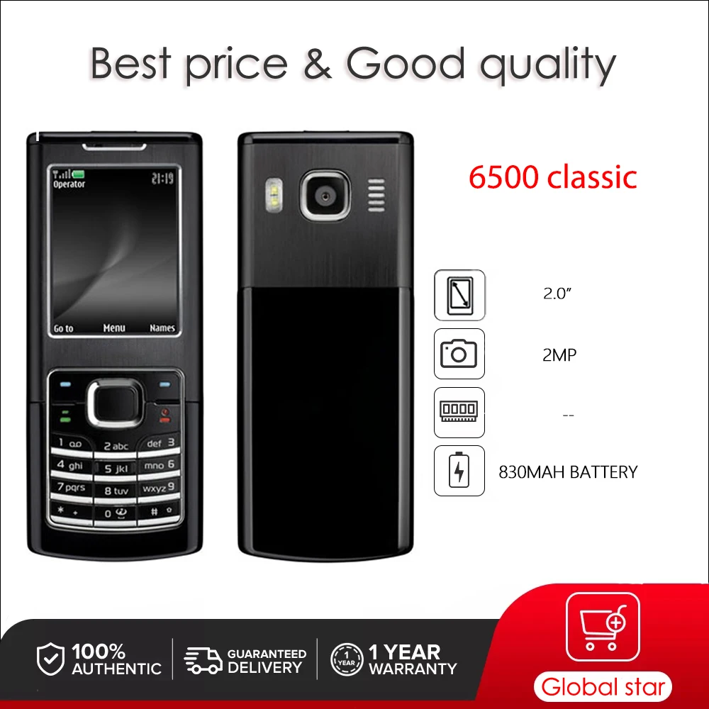 Original Unlocked 6500 classic Camera Bluetooth Loudspeaker Phone Russian Arabic Hebrew Keyboard Made in Finland