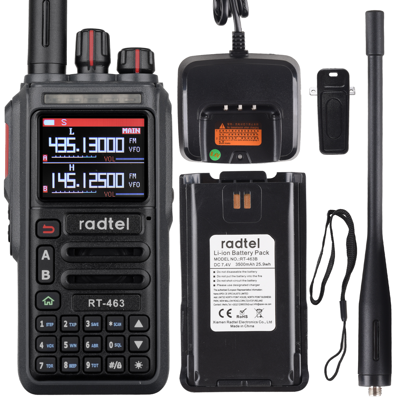 Radtel RT-463 8w multi banda rádio amador 2 vias rádio 199ch recarregável walkie talkie am banda de aviação aérea 3500mah tipo-c