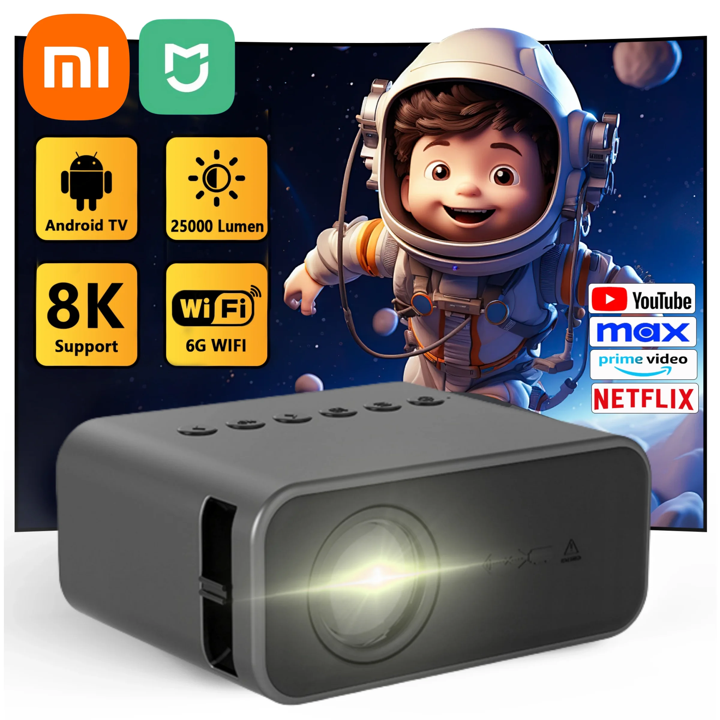 Xiaomi Mini proyector portátil para el hogar, proyector HD de 8K, entretenimiento interior, dormitorio, teatro, proyector para niños