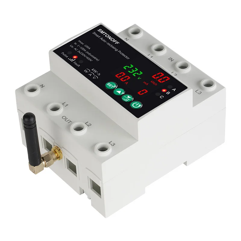 Tuya WiFi สามเฟส 4P 100A Auto-Reclosing Over ภายใต้แรงดันไฟฟ้า Protector เติมเงิน Meter Timer Switch เสียงรีโมทคอนโทรล