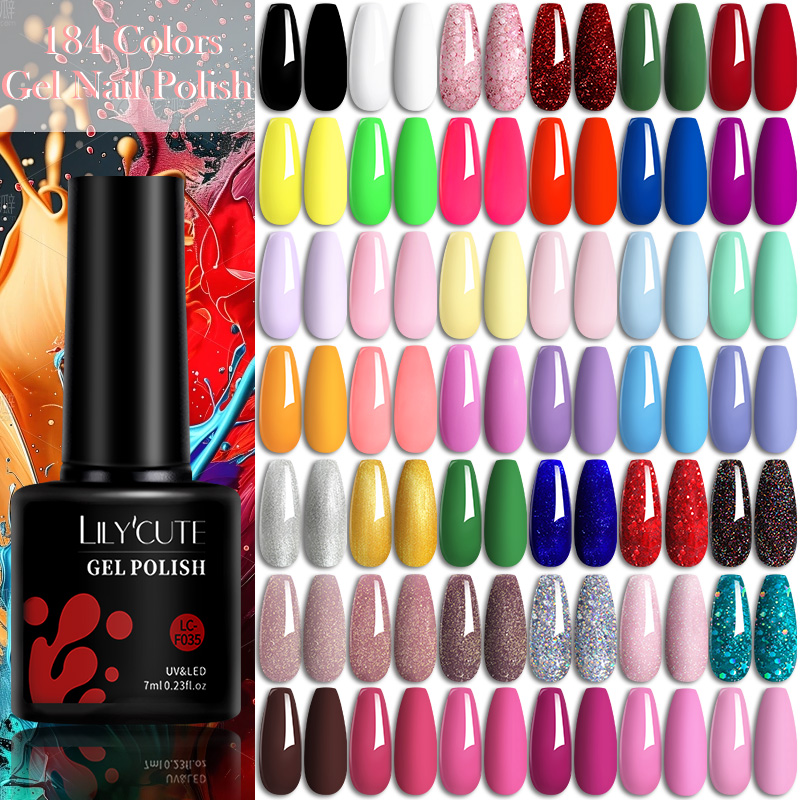 LILYCUTE 7ML Kolorowy żelowy lakier do paznokci 129 kolorów długotrwałych do manicure Półtrwała baza Top Coat Nail Art UV Gel Varnish