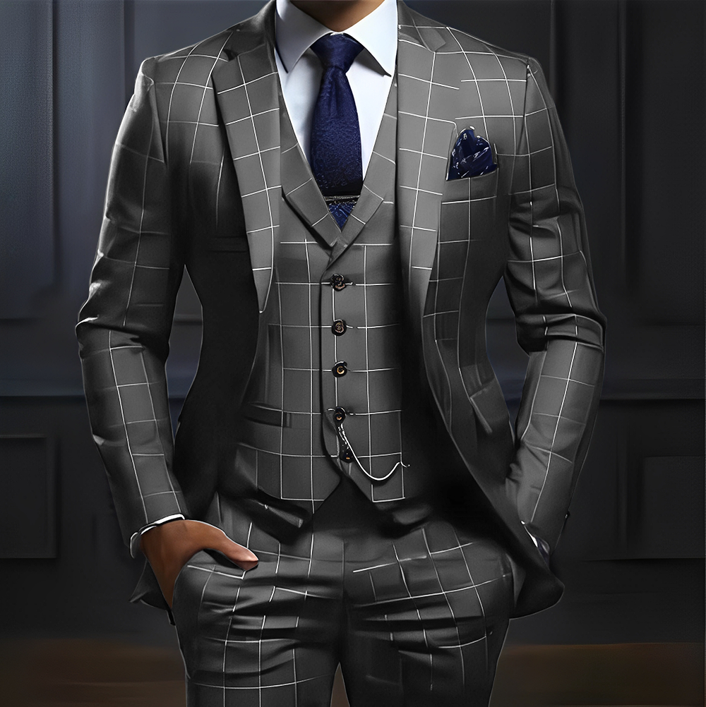 Geruit herenpak 3-delig pak Formeel Zakelijk Werkkleding Feest Bruidegom Bruiloft Smoking Aangepaste kleur XS-5XL Pak Mannen