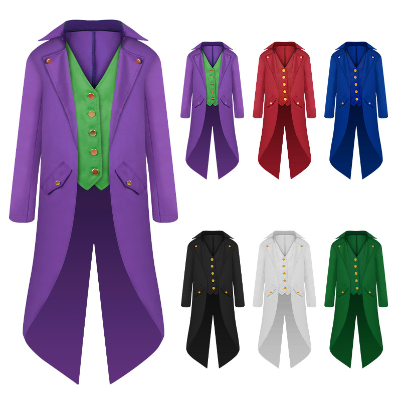 Film Super Villain Costume Travestimento Joker Cosplay Steampunk Gotico Medievale Frac Giacca Gilet Vestito Per Adulti Bambini Uomini Hallow