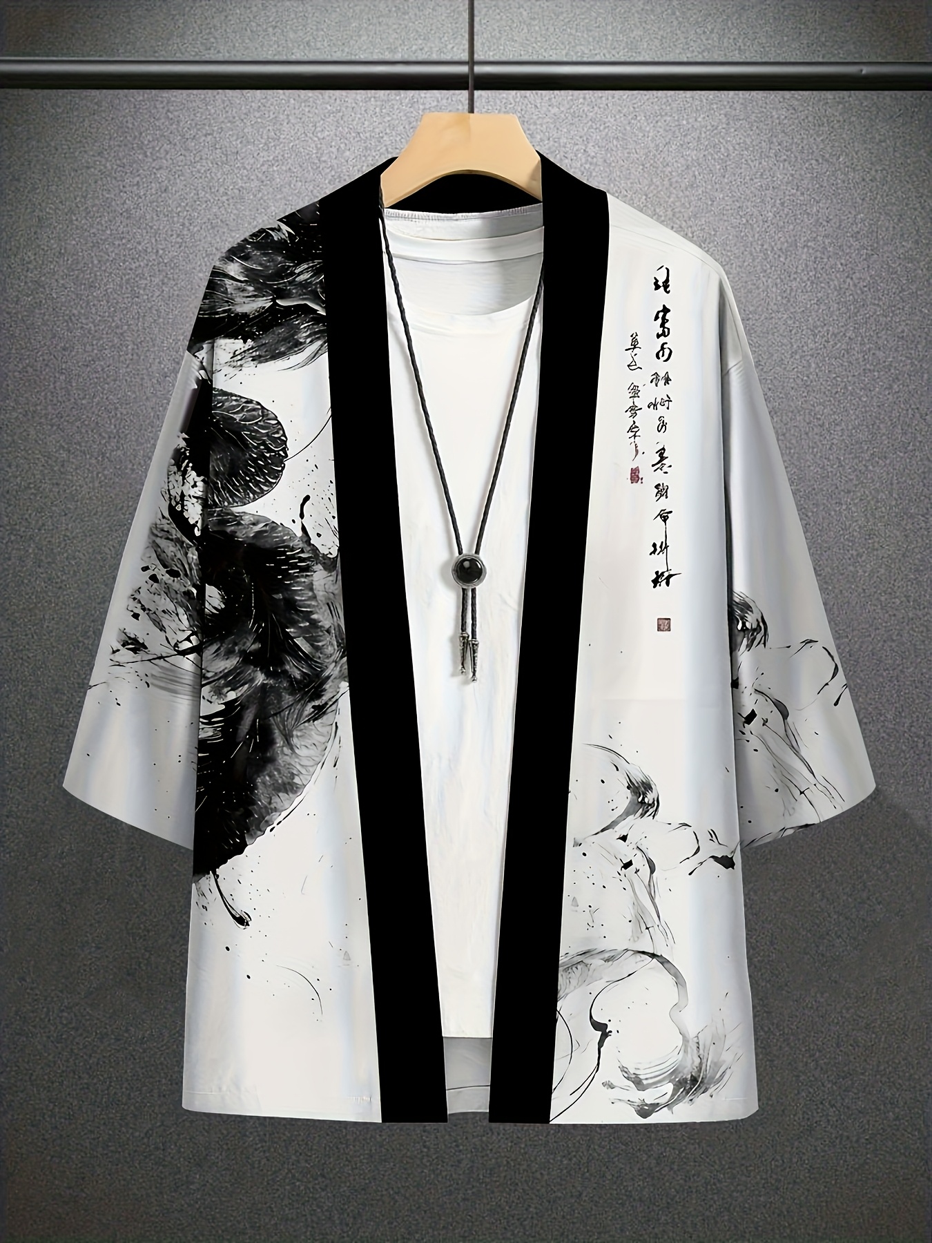Kimono Unisex con estampado de dragón blanco y negro, cárdigan informal de moda, traje Yukata, ropa informal japonesa, ropa tradicional