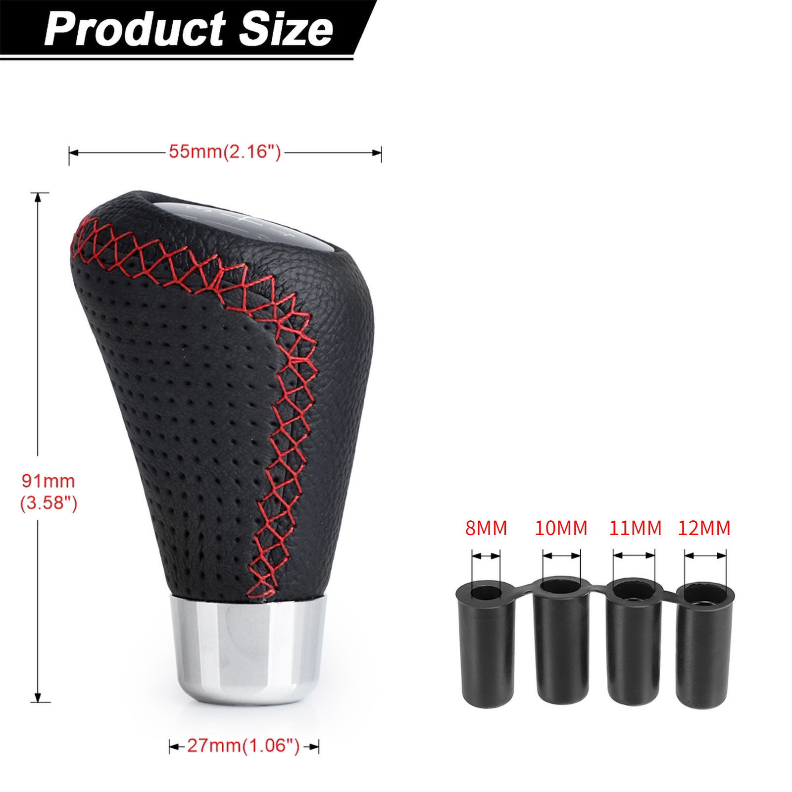ユニバーサル 5 速ギアシフトノブマニュアルレザーレッドステッチ M8 M10 M11 M12 車のギアスティックシフトノブレバーマニュアルトランスミッション