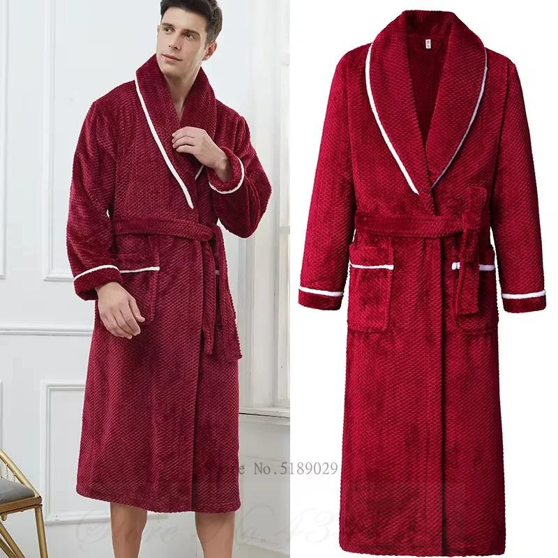 ฤดูหนาว Thicken WARM ผู้ชายชุดนอนเสื้อคลุมอาบน้ําชุดขนาดใหญ่ขนาด 4XL คู่ Flannel Long Robe ชุดนอนหลวมขนแกะปะการัง Homewear