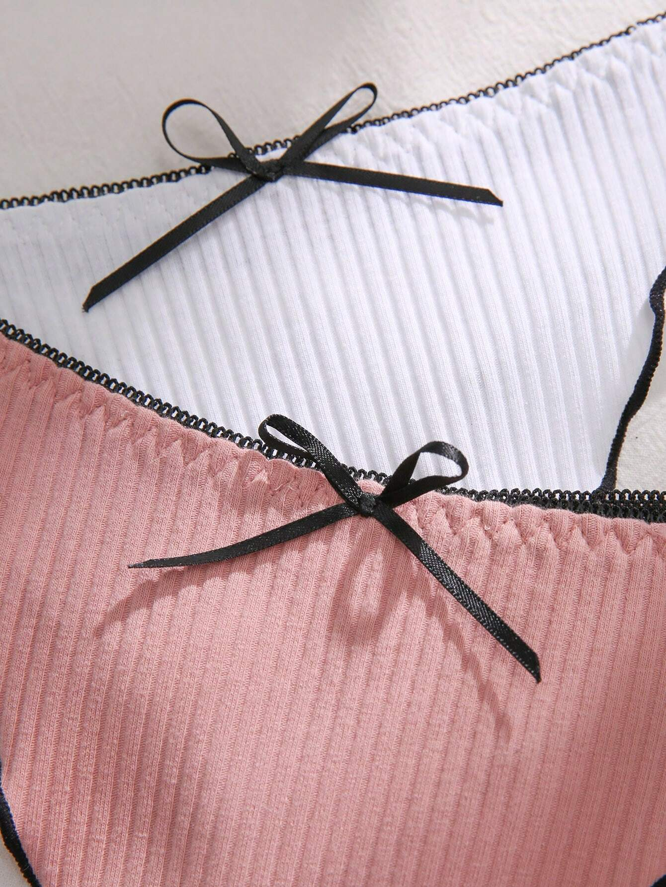 3Pcs Gerippte Baumwolle Tanga Höschen frauen Sexy Low Rise G-String Dessous Nette Schleife Unterwäsche Set Atmungsaktive Komfort Einfarbig
