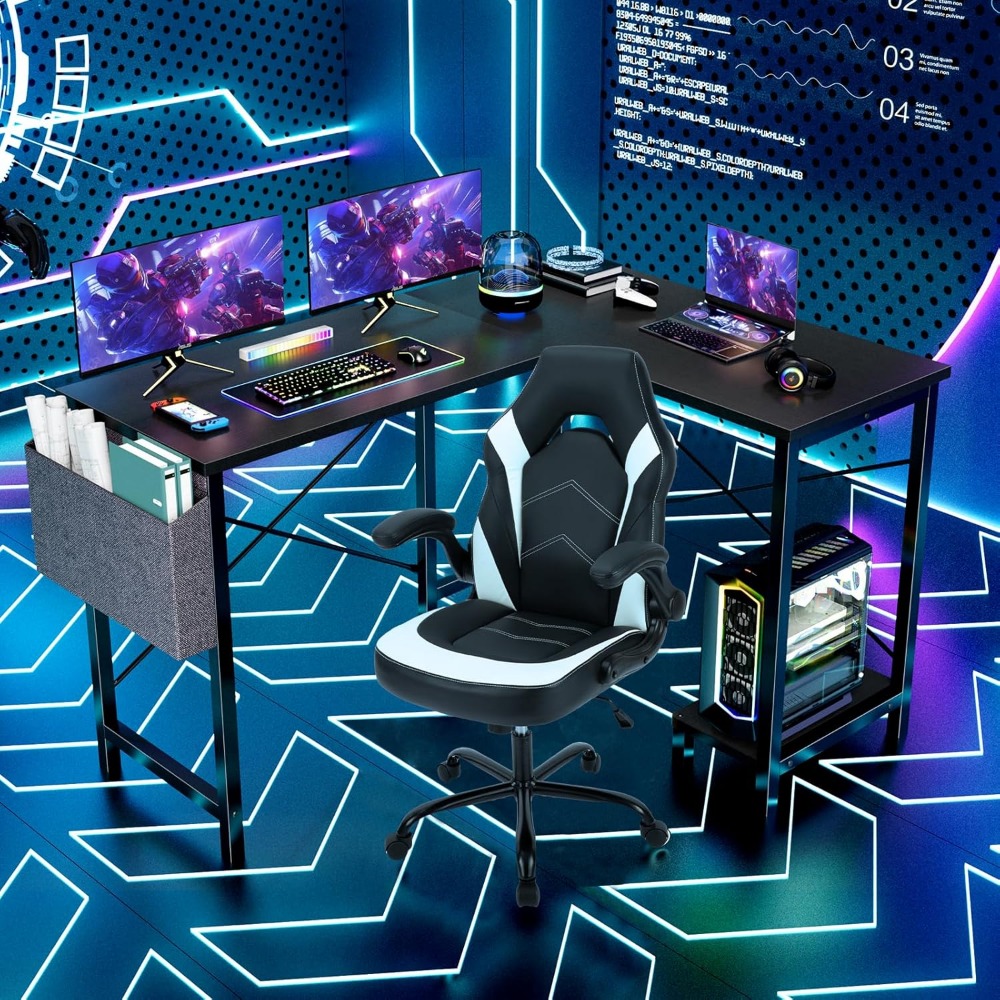 L Shaped Desk - Computer Desk Corner Desks Gaming Desk PC Table with CPU Stand Side Bag for Home Office Dorm Sturdy Writing Wor