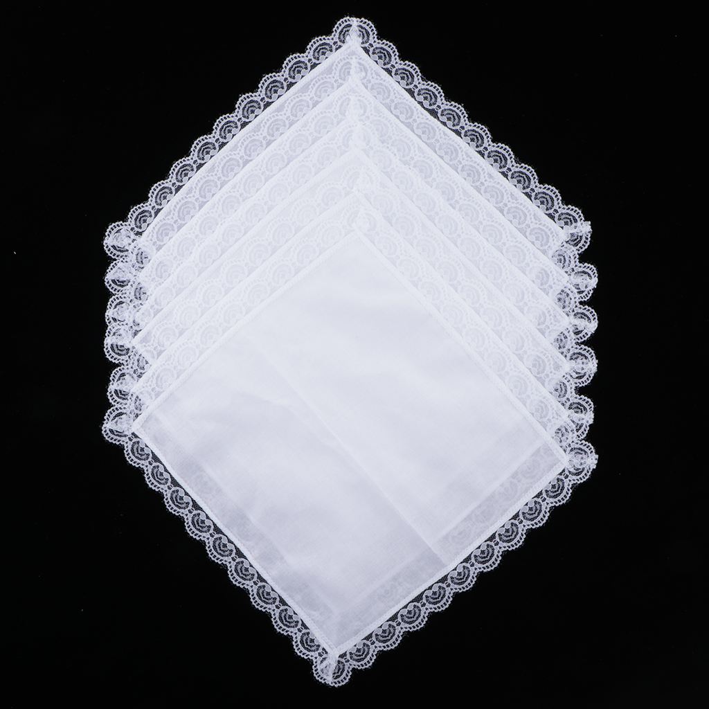 Algodão Hanky Lace Bordado, Hankie Branco, 5 Pcs