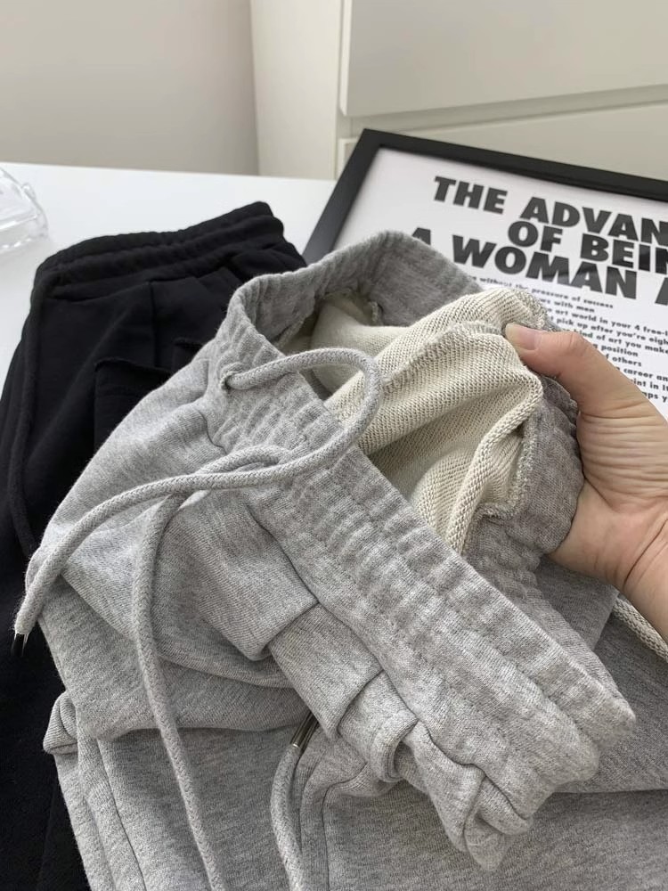 Harajuku Sle Loose Wide Leg Casual Sweatpants Women's Autumn Winter New Roll up Sensation Floor Length Pants Drawstring Str...