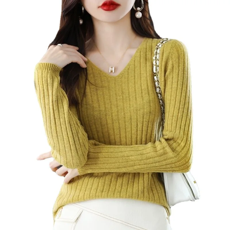 เสื้อกันหนาวผู้หญิงแขนยาวถักPullover Vคอเสื้อกันหนาวแฟชั่นผู้หญิงฤดูหนาว 2022 Basicหญิงเสื้อผ้าSoild OLเสื้อกันหนาว