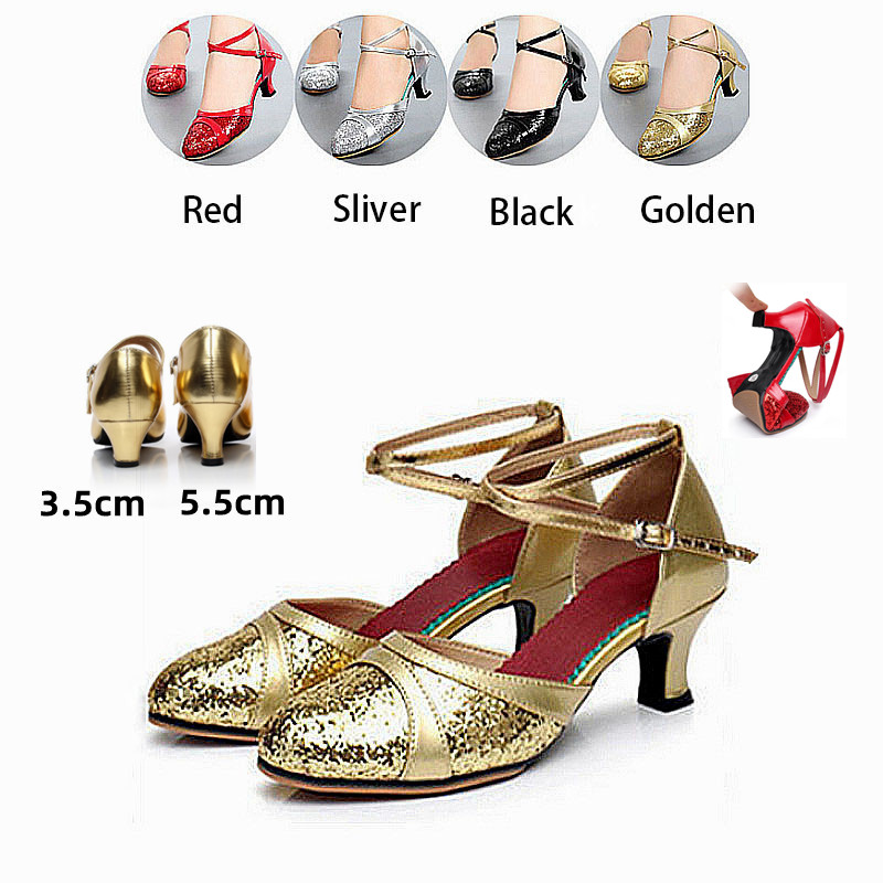 Latin Dance Schuhe Für Frauen Pailletten Erwachsene Weibliche Sandalen Weiche Sohle Indoor Ballsaal Tango Schuh Closed Toe Salsa Tanzen Schuhe