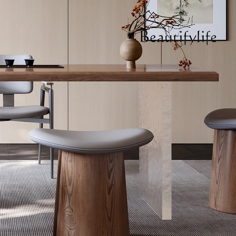 Mesa de chá e cadeiras de madeira maciça estilo japonês, chaleira moderna e simples para sala de estar, mesa de chá integrada