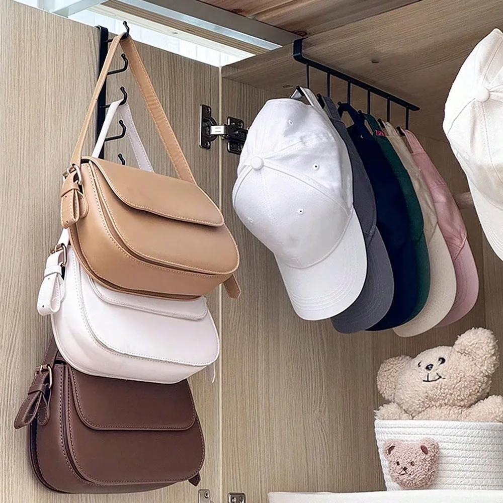 ติดผนังหมวกOrganizer,เหล็กแขวน 6 ตะขอ,แบบพกพาMulti-Functionalแขวน,เหนือประตูชั้นวางหมวก,