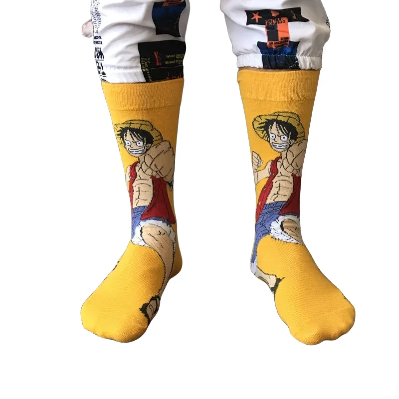 Calcetines de una pieza con dibujos animados de Anime Luffy Sauron Ace para hombre y mujer, calcetines creativos de algodón de longitud media deportivos a la moda para estudiantes, regalo