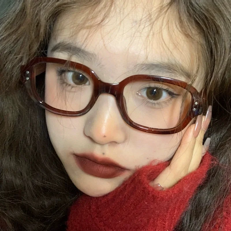 Retro Square Frame Eyeglass Women Red Computer Reading Glasses Clear Blue Light Blocking Eyewears Vintage Decorative Goggles