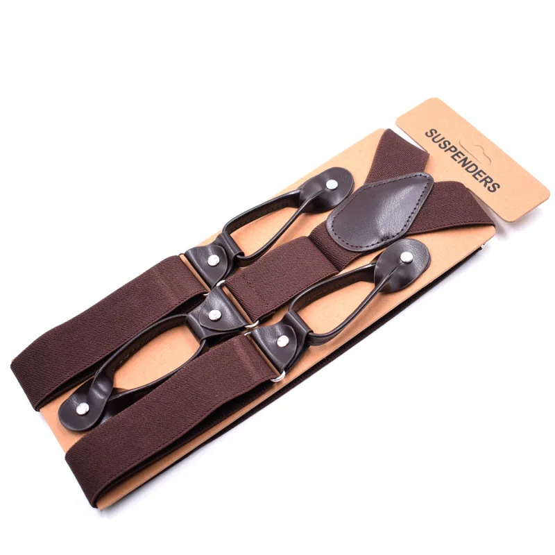 Tirantes elásticos de cuero para hombre, tirantes de 35mm de ancho, con botón Y espalda en Y, a la moda, para pantalón