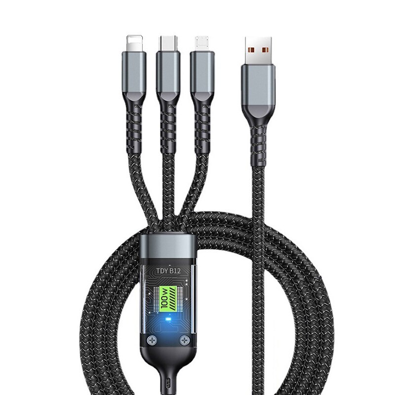 3 em 1 100w cabo de carregamento rápido transparente tipo c usb micro para huawei oppo vivo samsung xiaomi piloto lâmpada carregador usb c 6a