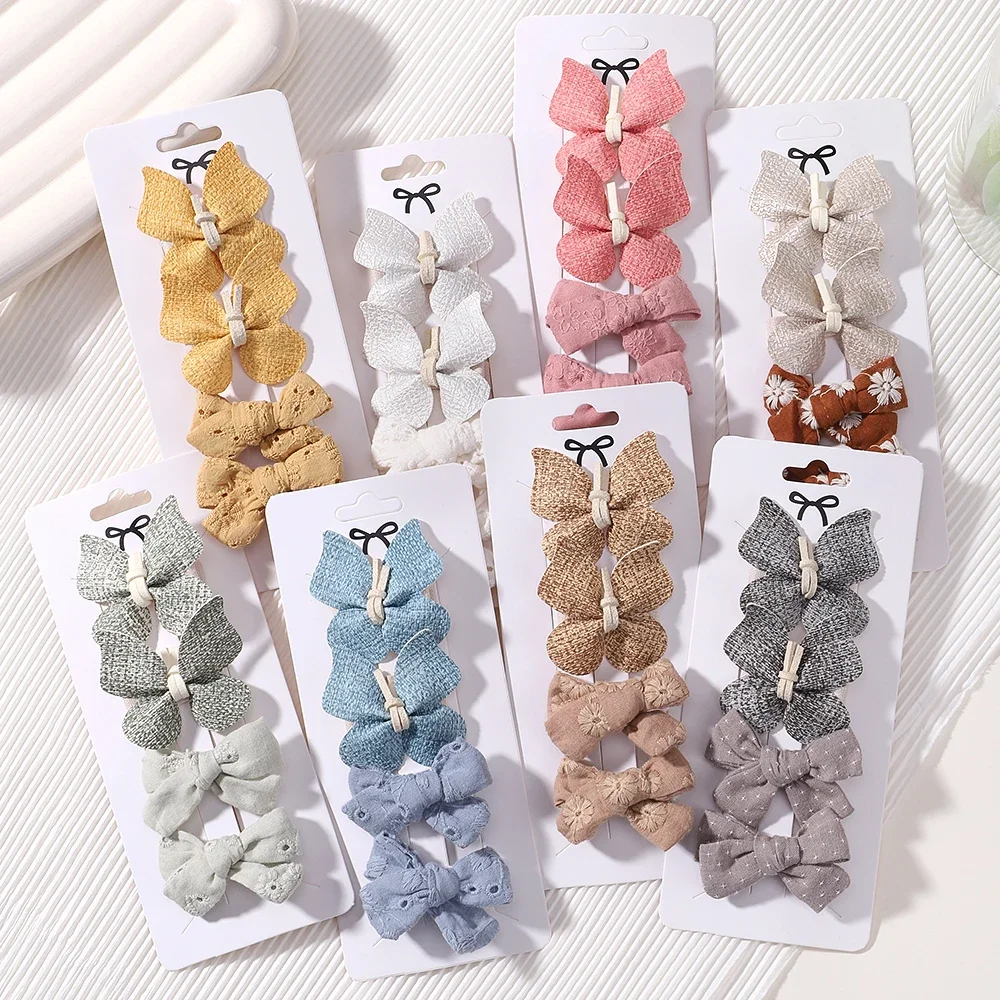4 ชิ้น/เซ็ตผีเสื้อชุดคลิปผมสําหรับสาว Double Layered Bow น่ารัก Bangs ผมผ้าฝ้ายปลอดภัยเด็กทารกอุปกรณ์เสริมผมชุด