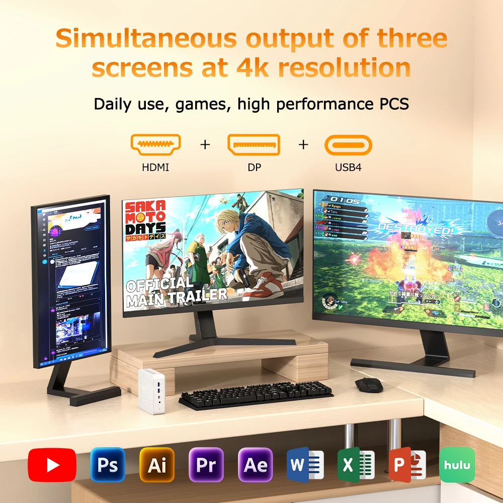 TexHoo Ryzen 5 6600H Gamer MINI PC WIFI6 BT5.2 Wint 11 DDR5 PCIe3.0 Nvme SSD Triple Display Dual 2.5G LAN Desktop Computer