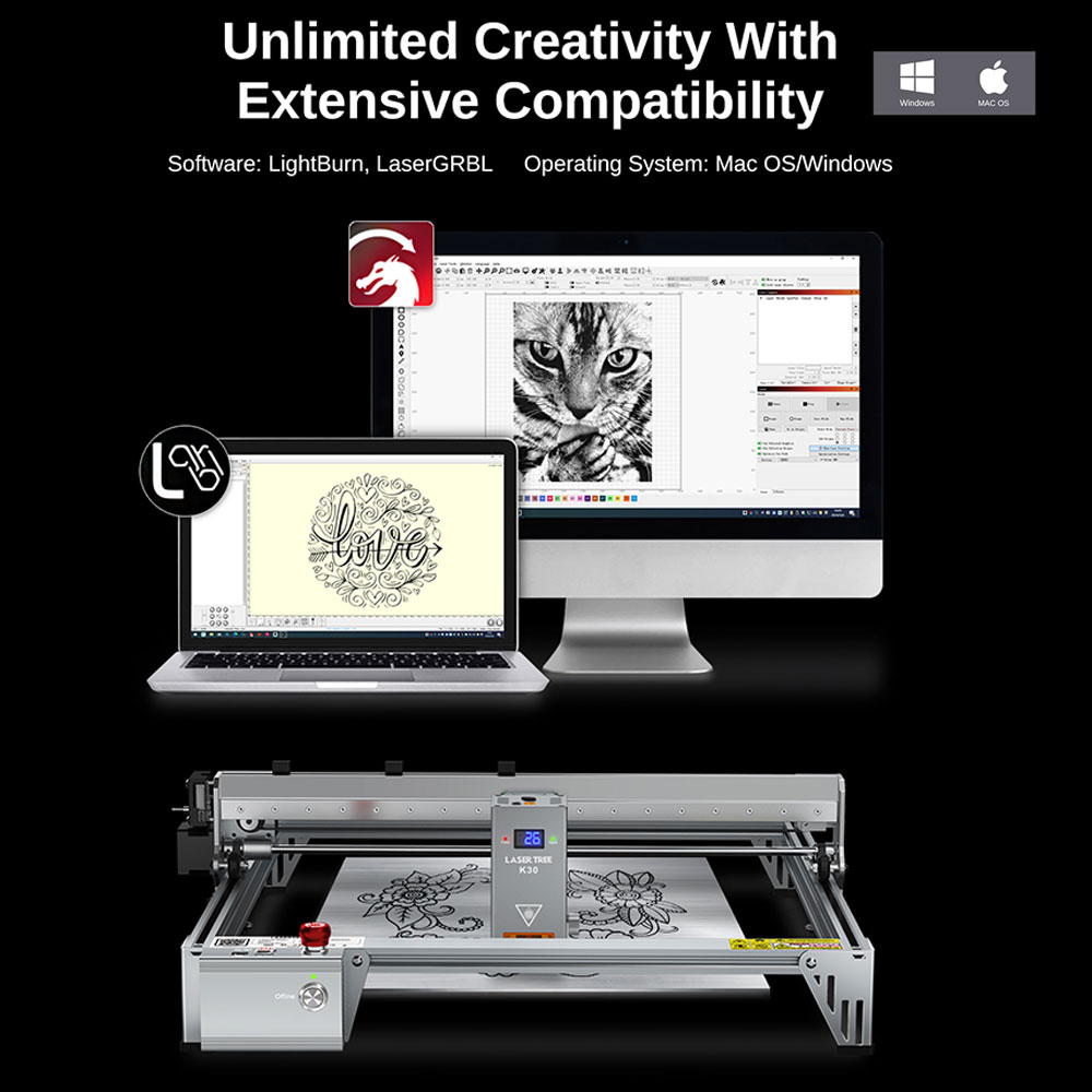 LASER TREE K1 PRO レーザー彫刻機 30 ワット 40 ワットレーザーモジュールエアアシスト木材彫刻切断機木工エリア 400X400mm