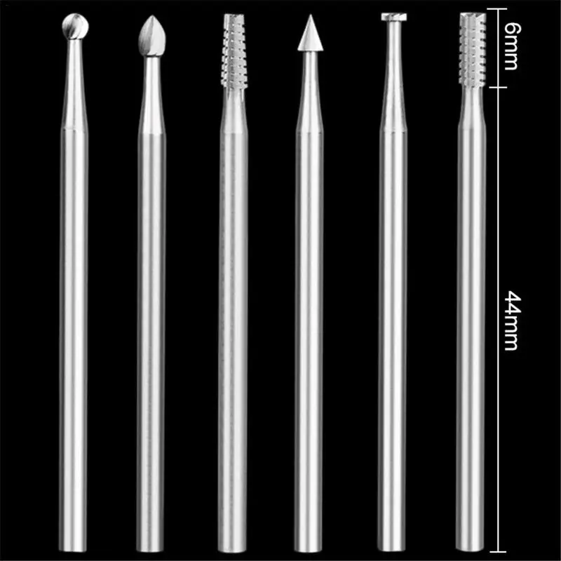 6 Chiếc Microcarving Dao 2.35Mm Đường Kính Burs Thép Vonfram Khắc Cắt Olive Core Khắc Cắt Khắc Máy Bộ