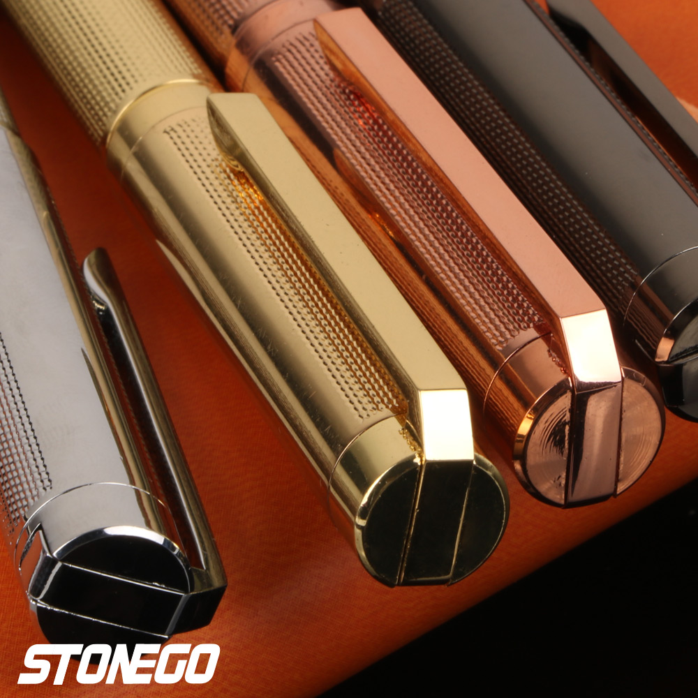 STONEGO ปากกาลูกลื่นโลหะ, ปากกาลายเซ็นแบบพับเก็บได้ Crest Style Metal Housing หมึกสีดําจุดกลาง 1.0 มม