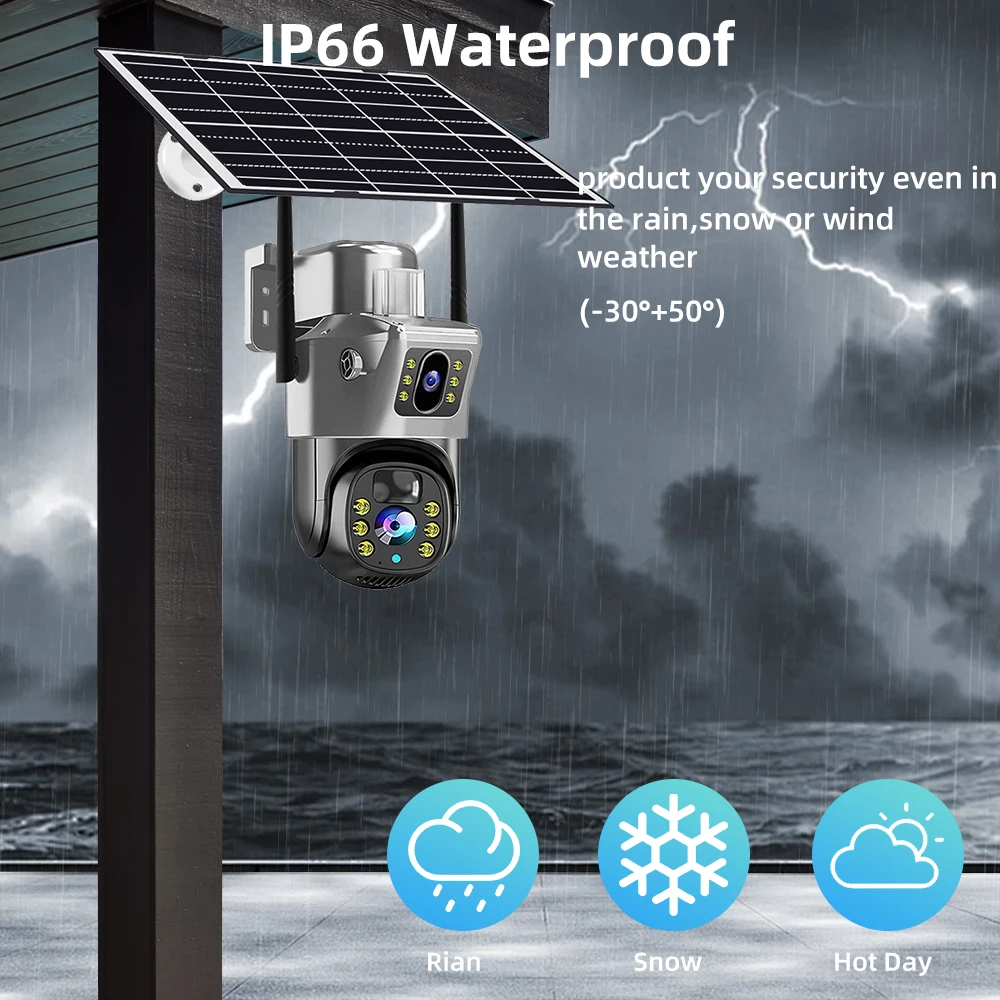 V380 Pro 4K 8MP 2 Lentes 4G WiFi Câmera Solar Externa PIR Visão Noturna IP66 Bateria de Baixa Potência CCTV Segurança