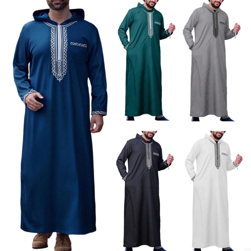 Y3NE Islamische Kleidung Männer Robe Kaftan Muslime Mann Marokkanische Casual Langes Kleid Arabisch Thobe Grown Nahen Osten